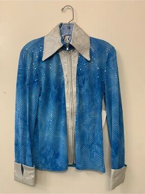TLC Blue Sequin Blazer with Silver Trimmed Collar